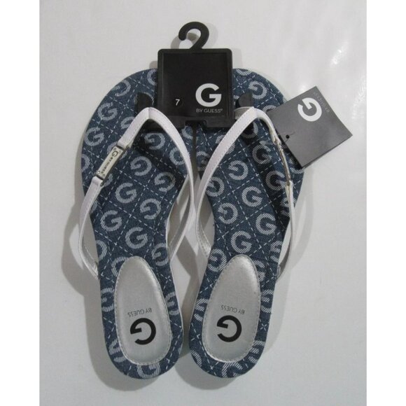 G by Guess Women's Jumper-C Flip Flops Sandals Blue and White - Picture 5 of 5